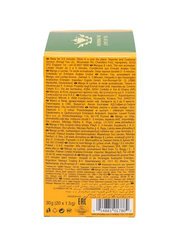 Vista 8 de Ahmad Tea Mango & Lychee Flavored Green Tea with Fruit Pieces, 20 Count, Pack of 6