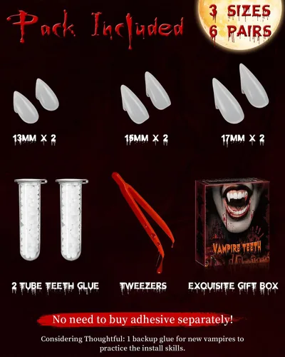 Vista 5 de Colmillos de dientes de vampiro, colmillos de vampiro para niños