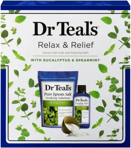 Vista 3 de Dr Teal's Eucalyptus Epsom Salt & Foaming Bath Oil Sampler Gift Set - Give The Gift of Rejuvenation & Self Care! - 14 oz Bag of Eucalyptus Bath