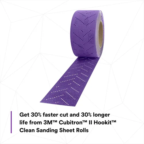Vista 4 de Rollo de hoja abrasiva 3M Cubitron II Hookit, 34446, Multi-Orificio, 70 mm x 12 m, Grado 180+, Lijado para remoción de recubrimientos automotrices