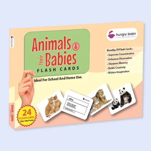 Hungry Brain Tarjetas didácticas de animales y sus bebés para niños (de 3 meses en adelante), tarjetas didácticas para bebés de aprendizaje temprano