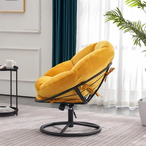Vista 4 de MCombo Sillas Papasan giratorias, silla sin brazos de terciopelo con ajuste de altura, silla mecedora para sala de estar y dormitorio HQ405