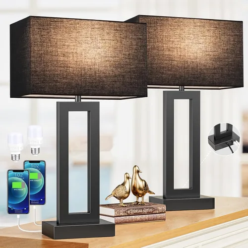 Vista 9 de Seealle Lámparas de sala de estar de 22 pulgadas de alto para mesitas de noche, lámpara de noche táctil con USB C+A, lámparas de dormitorio