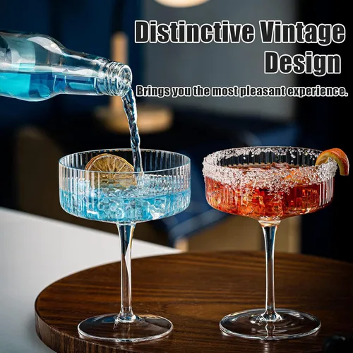 Vista 3 de Copas vintage Art Deco Coupé, juego de 6 vasos de cóctel Coupé acanalados, vasos de Martini clásicos de 10 onzas, elegante copa de Manhattan soplada