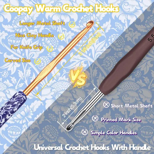 Vista 14 de Coopay Ganchos de ganchillo cálidos para abuela, agujas de ganchillo de agarre suave de aluminio para ganchillo, gancho de tejer para manualidades