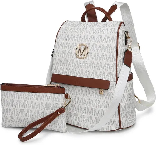 MKP Mochila de Moda para Mujer Monedero con Múltiples Bolsillos Firma Anti-Robo Mochila de Viaje Bolsa de Hombro para Damas Bolso de Mano 2 Piezas