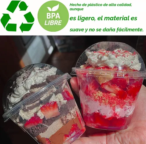 Vista 6 de Alaeseje Paquete de 100 vasos de plástico de 8 onzas con tapas de cúpula (agujero en la tapa), vasos transparentes de PET, vasos de postre
