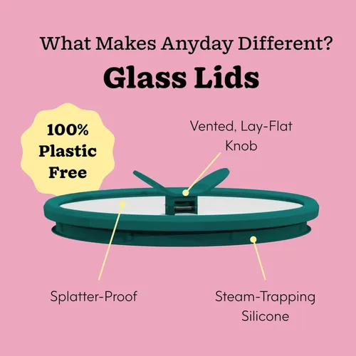Vista 7 de Recipiente de almacenamiento de alimentos de vidrio Anyday de 8 tazas con tapa de vidrio, plato hondo redondo Preparación de comidas sin plástico