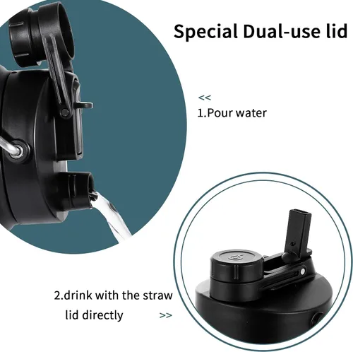 Vista 3 de BOTTLE BOTTLE Botella de agua aislada de 64 onzas con popote y tapa de doble uso, jarra de agua de medio galón de acero inoxidable al vacío