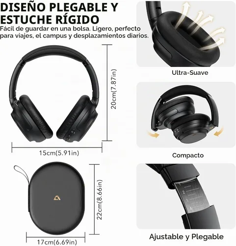 Vista 9 de 1Mii - Auriculares con cancelación de ruido con cable e inalámbricos para Negro