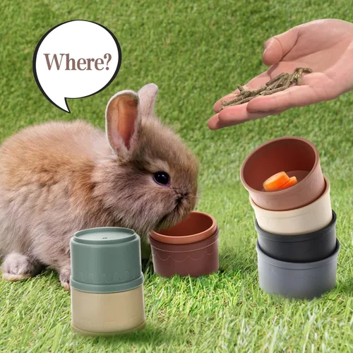 Vista 5 de MEWTOGO 8 Piezas Tazas Apilables para Conejo - Juguetes Reutilizables Multicolor para Conejos de Diferentes Tamaños, Juguetes de Anidación