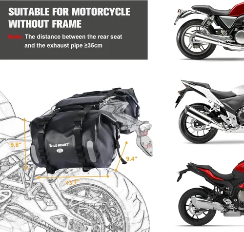 Vista 2 de WILD HEART Bolsa impermeable Alforjas de motocicleta 40L Bolsa de tanque Bolsas laterales de motor