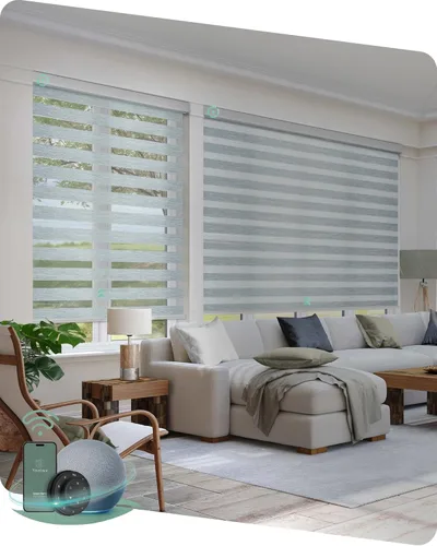 Vista 10 de Persianas de cebra motorizadas Yoolax, persianas de cebra con control remoto para ventanas interiores, persianas motorizadas con control remoto