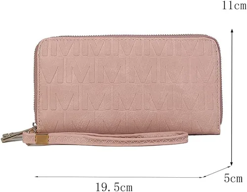 Vista 5 de MKF Collection Cartera de pulsera para mujer Bolso de piel sintética Bolso de mano de moda para mujer, ranuras para tarjetas, correa para la muñeca