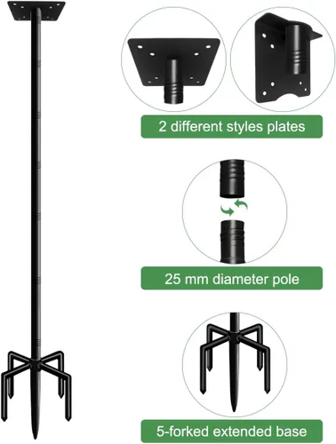Vista 5 de Kit de montaje en poste de casa de pájaros de 105 pulgadas, poste alimentador de pájaros ajustable y resistente para exteriores, juego de postes