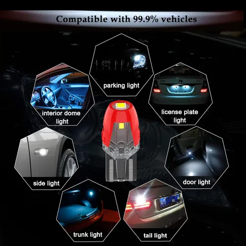 Vista 5 de Alla Lighting W2.1x9.5d Base Mini T10 Cuña 2825 168 194 Bombillas LED SMD Super Brillante 6000K Blanco Interior Mapa/Domo/Maletero/Guantera/Placa