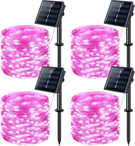 Vista 14 de JMEXSUSS Paquete de 4 tiras de 100 luces LED solares para exteriores, 33 pies, luces solares blancas para exteriores, impermeables, 8 modos, luces