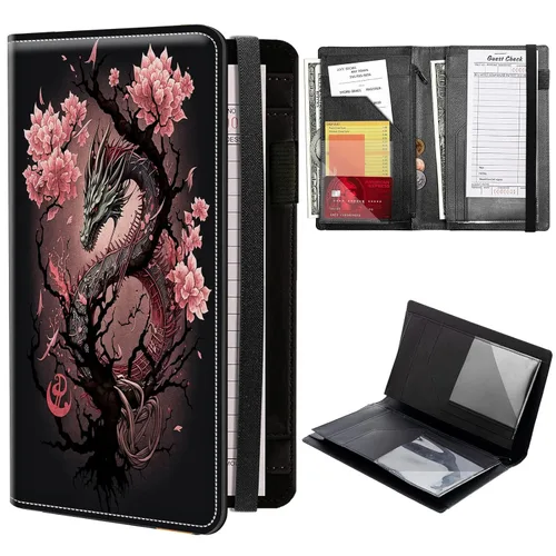 Vista 16 de Libros estéticos de serpientes para camarera, cartera de cuero sintético para camarera con cierre de vendaje elástico, organizador con bolsillo