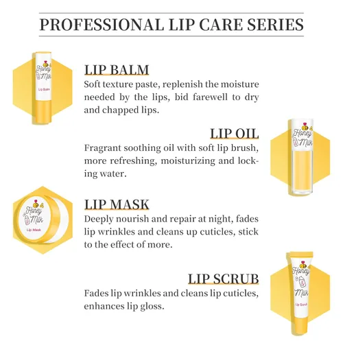 Vista 4 de Máscara de labios con leche de miel, bálsamo labial, aceite de labios, kit de cuidado de labios, hidratante y nutritivo para labios secos