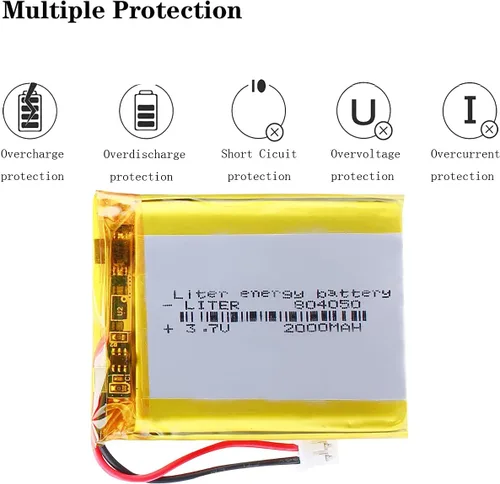 Vista 4 de Liter 3.7V 2000mAh 804050 Lipo Batería recargable Batería de iones de polímero de litio con conector JST 0.079 in