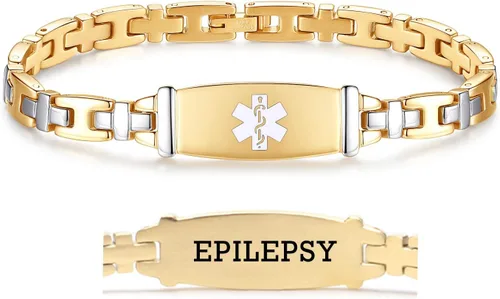 Vista 121 de LinnaLove Lady Medical Alert - Pulseras médicas de acero inoxidable para mujer, 7.5 pulgadas