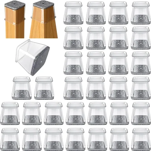 Vista 16 de 32 piezas de protectores de suelo para patas de silla rectangulares para madera dura - Almohadillas de silicona y fieltro para muebles, cubiertas