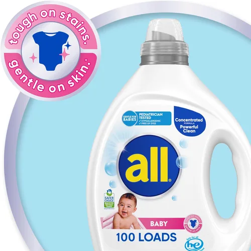 Vista 3 de all Detergente líquido para ropa, aroma a polvo para bebé, 75 onzas