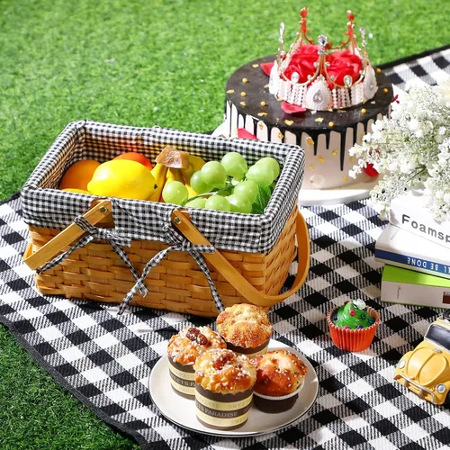 Vista 8 de Patelai Cesta de mimbre para pícnic, cesta tejida a mano natural con asas plegables dobles, cestas de sauce con manta para picnic al aire libre