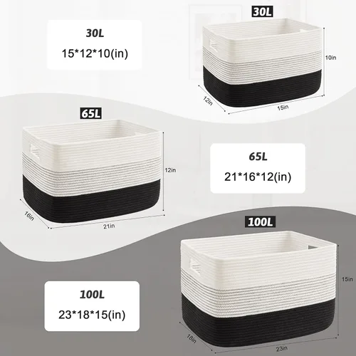Vista 5 de Cesta de manta rectangular, cestas tejidas para almacenamiento, cesta de lavandería de 30L para decoración de guardería, cesta para mantas