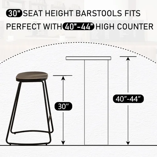 Vista 11 de HeuGah Juego de 4 taburetes de bar con asiento de silla de montar con patas de metal, taburetes rústicos de altura de mostrador sin respaldo