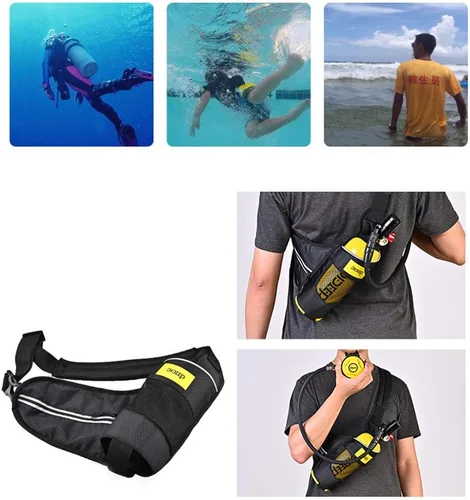 Vista 2 de 3.0 pies cúbicos de gas 300PSI Mini tanque de buceo con correa de mochila, kit de equipo de buceo de alta presión, conjunto de aire de respiración
