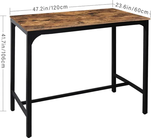 Vista 8 de VEIKOU Mesa de barra industrial de 47 pulgadas, mesa de pub alta con patas ajustables y marco de metal resistente, color marrón rústico