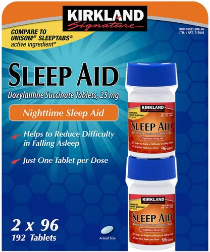 Cos7 Kirkland Signature - Tabletas de succinato de doxilamina, 25 mg de ayuda para dormir nocturno, 2 x 96 tabletas (192 tabletas en total)