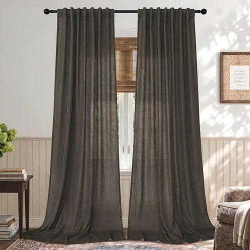 Vista 48 de Cortinas rosa intenso para sala de estar de 84 pulgadas de largo, juego de 2 paneles con pestaña trasera y bolsillo, cortinas de lino Berry