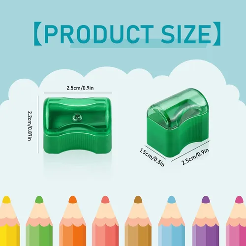 Vista 2 de Sacapuntas de plástico de colores – 96 piezas de sacapuntas manual para niños con tapa – Mini mano con tapa