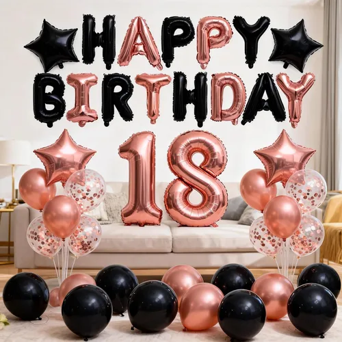 Vista 8 de Decoraciones de cumpleaños número 14: globos de papel de aluminio de estrella con el número 14 de oro rosa, confeti de látex para su fiesta
