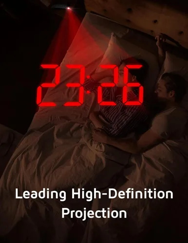Vista 2 de Reloj despertador de proyección, reloj digital con proyector giratorio de 180, atenuador de brillo de 3 niveles, pantalla LED transparente, cargador