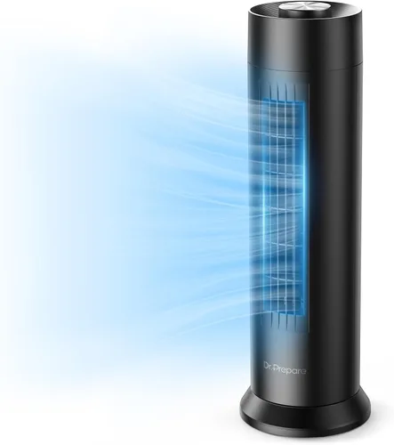 DR.PREPARE - Ventilador de torre, ventilador de escritorio silencioso de 28 dB, 3 velocidades, oscilación de 80°, diseño sin aspas lavable y