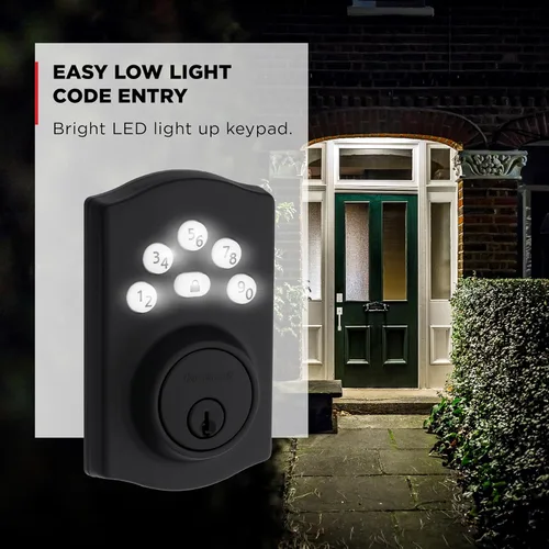 Vista 5 de Kwikset Powerbolt 240 - Cerradura de pestillo electrónica tradicional para puerta con teclado de 5 botones, color negro mate, con cómoda entrada sin