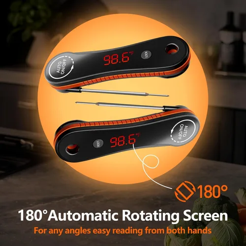 Vista 4 de Termómetro digital de carne de lectura instantánea de 0.5s, Paysean ± 0.5℉ con pantalla retroiluminada giratoria automática, impermeable IP67