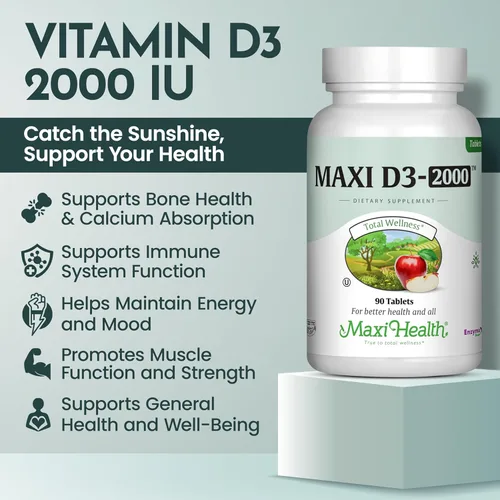 Vista 2 de Maxi Health Tabletas de vitamina D3 de 2000 UI – Apoyo inmunológico, salud ósea y función muscular – Suplemento de vitamina D de 2000 UI