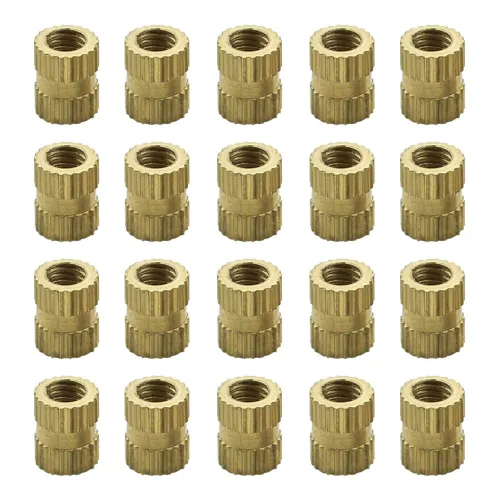 Vista 9 de MroMax Tuercas de inserción moleteadas M2, latón M2x3x3.0.079 in, tuercas de inserción roscadas métricas a través de roscado prensado en agujeros