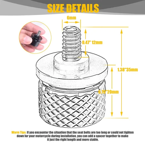 Vista 2 de Tornillo de perno de asiento de guardabarros trasero 1/4"-20 Rosca para Harley Dyna Fatbob Sportster CVO Softail Touring 1996-2024 (negro)