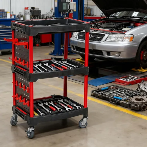 Vista 6 de Carrito de detalles resistente de 3 niveles con ruedas, carrito de herramientas de detalles rodantes, organizador de herramientas de capacidad
