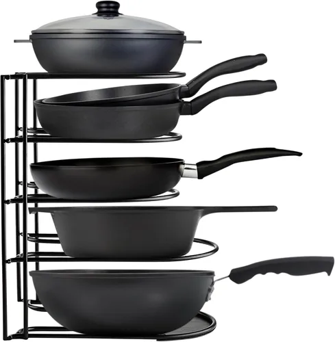 Organizador de ollas y sartenes de alta resistencia | Estante de almacenamiento de 5 niveles para utensilios de cocina y tapas | De pie o montaje en