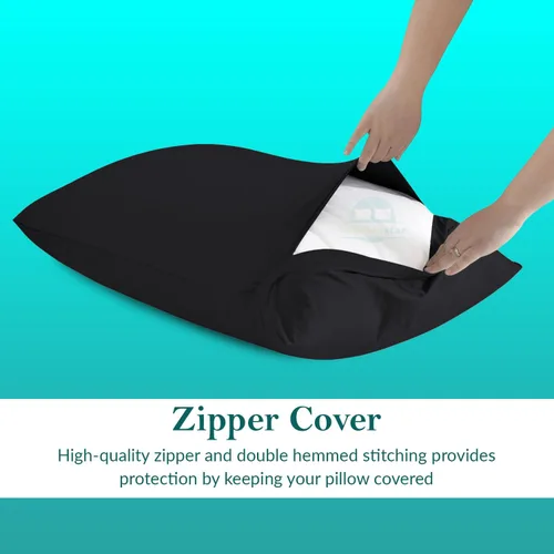 Vista 5 de Juego de 2 fundas de almohada de viaje de 12 x 16 pulgadas de algodón egipcio con cremallera, 600 hilos, 100% algodón egipcio suave, paquete de 2