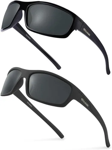 POLARKING Paquete de 2 gafas de sol deportivas polarizadas para hombres lentes de sol con acabado mate lentes de espejo con bloqueo UV