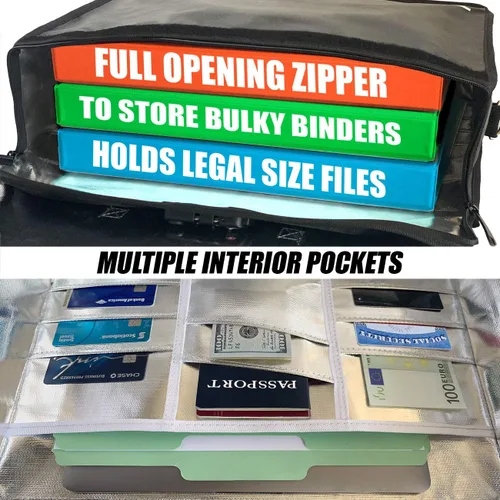 Vista 3 de Bolsa de documentos ignífuga e impermeable XXL 17.5x13x5 pulgadas con cerradura TSA, diseño de alta visibilidad, bolsa flexible ignífuga