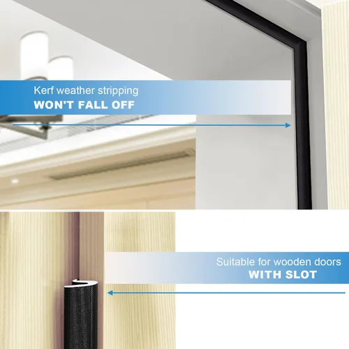 Vista 6 de Cinta de sellado Kerf extra larga para puertas con burlete para espacios grandes y fácil instalación (5.99 m, negro)