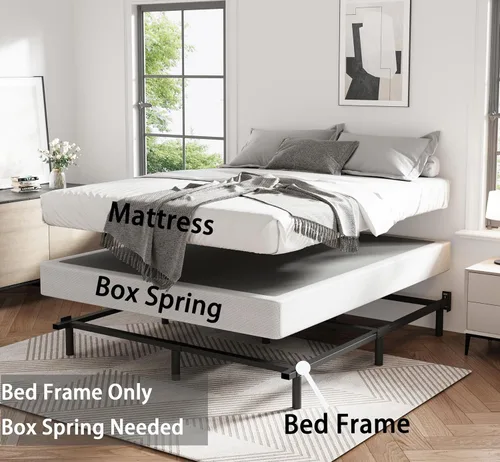 Vista 5 de Base de cama de tamaño matrimonial, marco de cama Metal Basics de 9 pulgadas, base de alto perfil para somier, soporte de 9 patas, sin ruido, fácil
